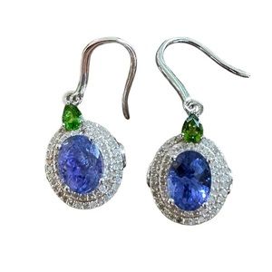 Tanzanite, diamond and diopside drop earrings